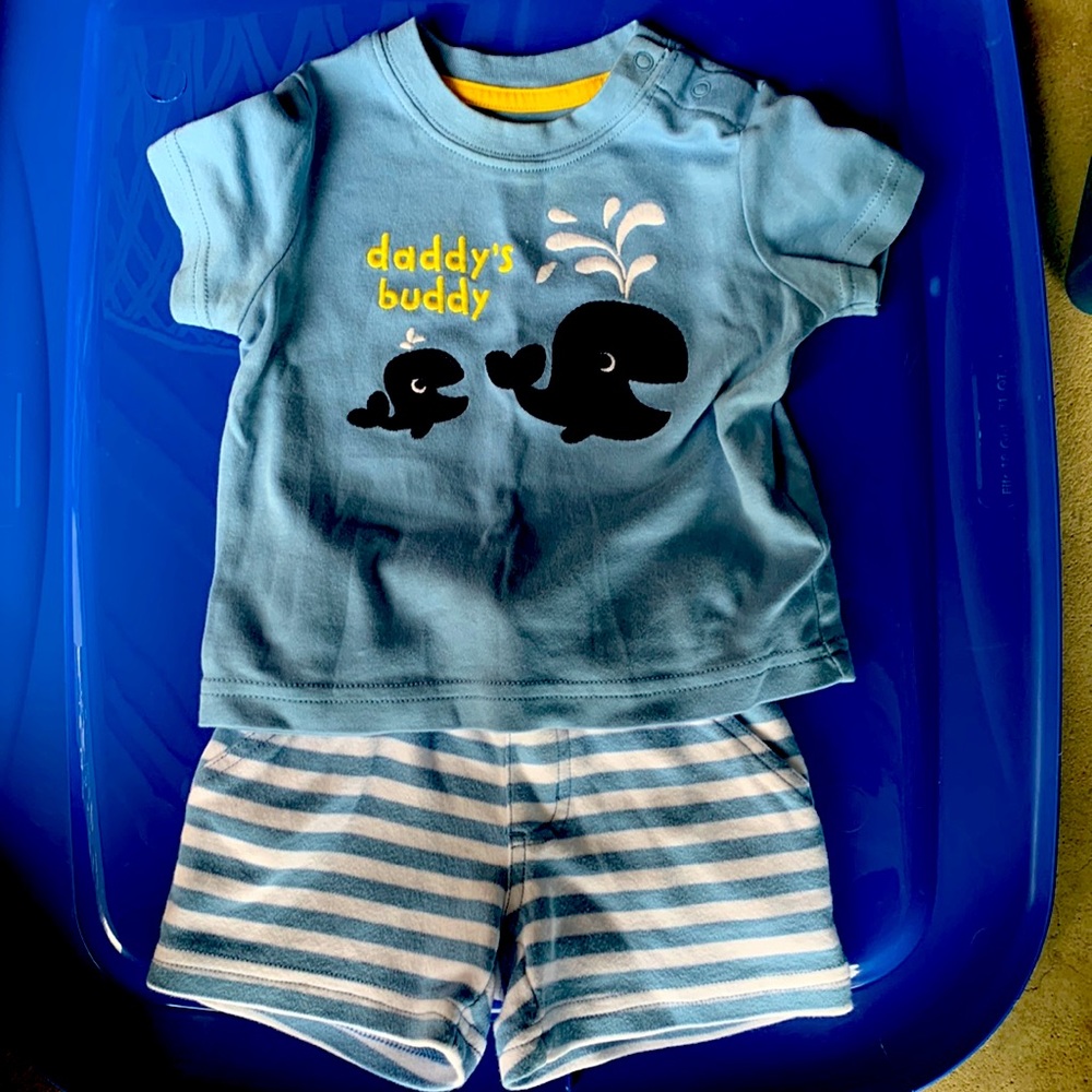 Gymboree shorts set.. daddy’s buddy! Whales blue and white stripes